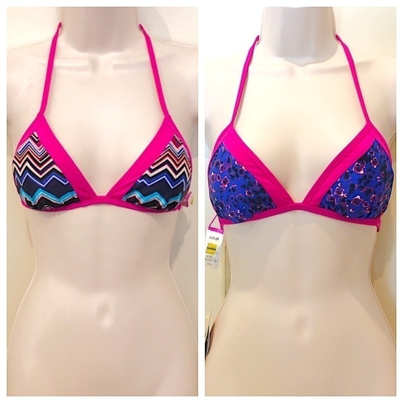 🆕 Lole reversible triangle bikini top chevron purple pink - Picture 3 of 11